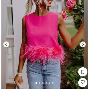 La'Ros Feather Hem Top Small Hot Pink Sleeveless Structured
